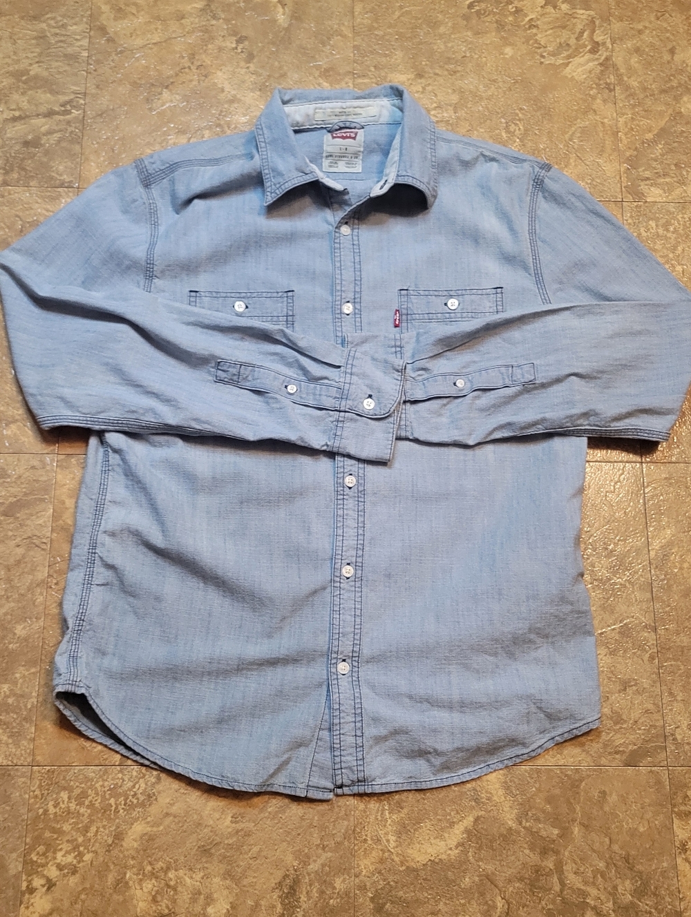 Vintage Levis Denim Shirt Mens Large L Blue Long Sleeve Button Up Modern Fit